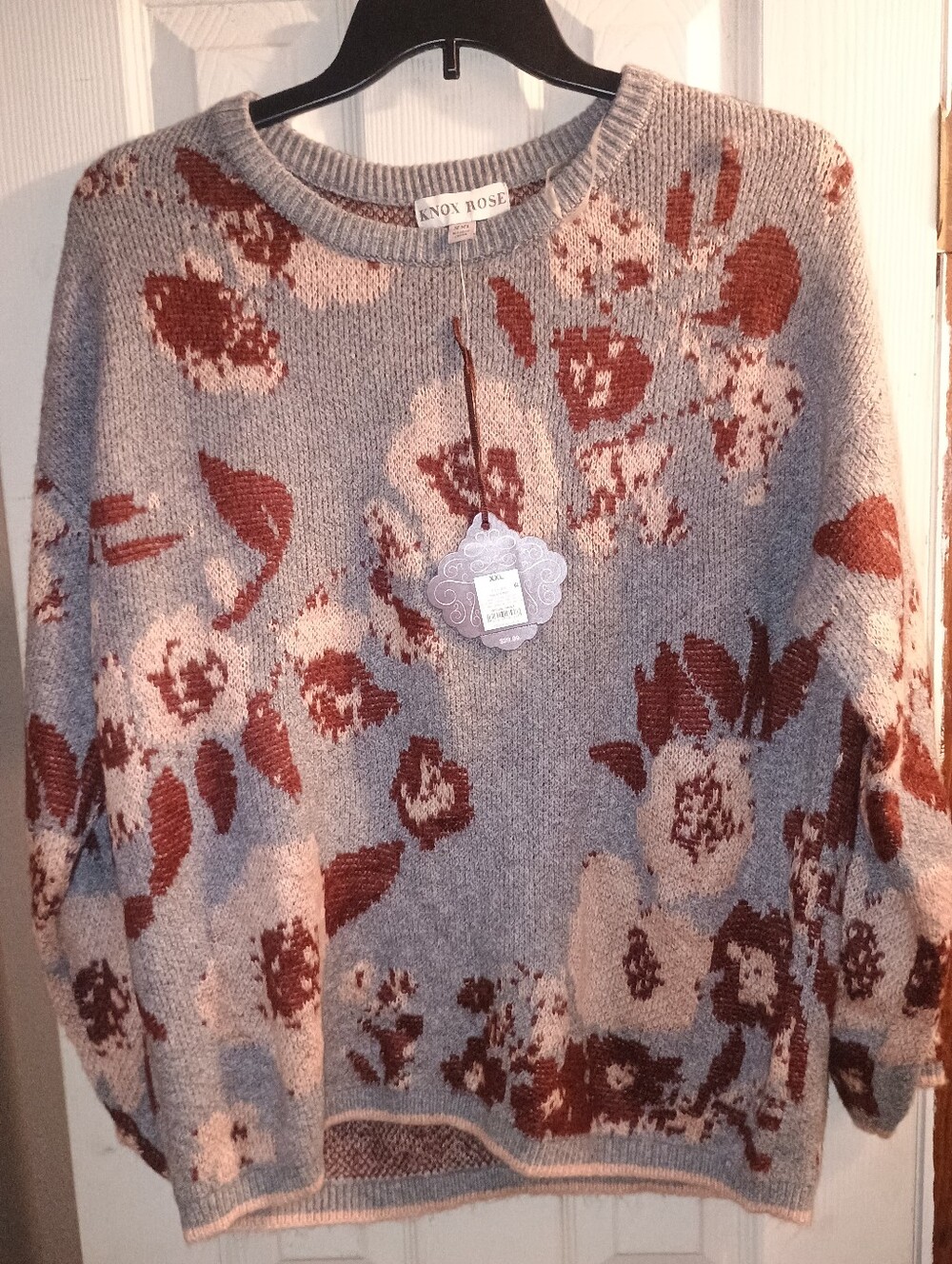 Rebecca Malone Grey Floral Cowl Neck Tunic with Red & Black Flowers